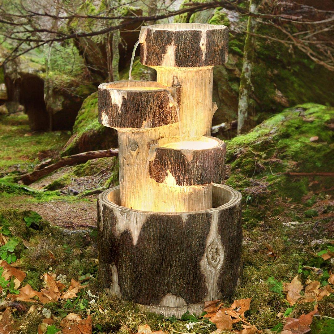 Log Cascading Water Feature Lights Indoor Outdoor Use H75cm 3 Tier