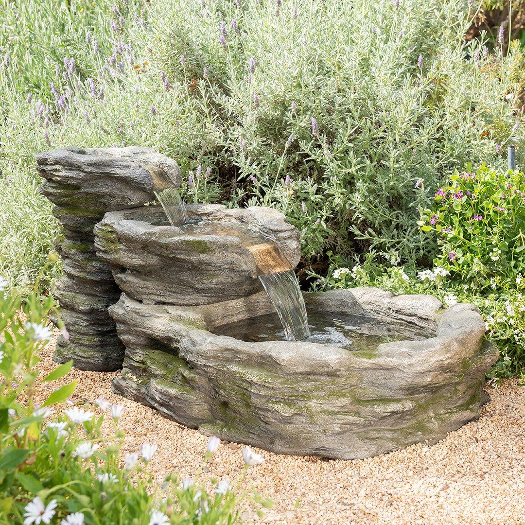 3 Tier Rock Pool Cascade Water Feature Fountain Stone Effect Outdoor