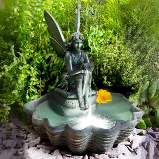 Primrose Fairy Statue Water Feature Sculpture Fountain Solar Powered LED Lights 1