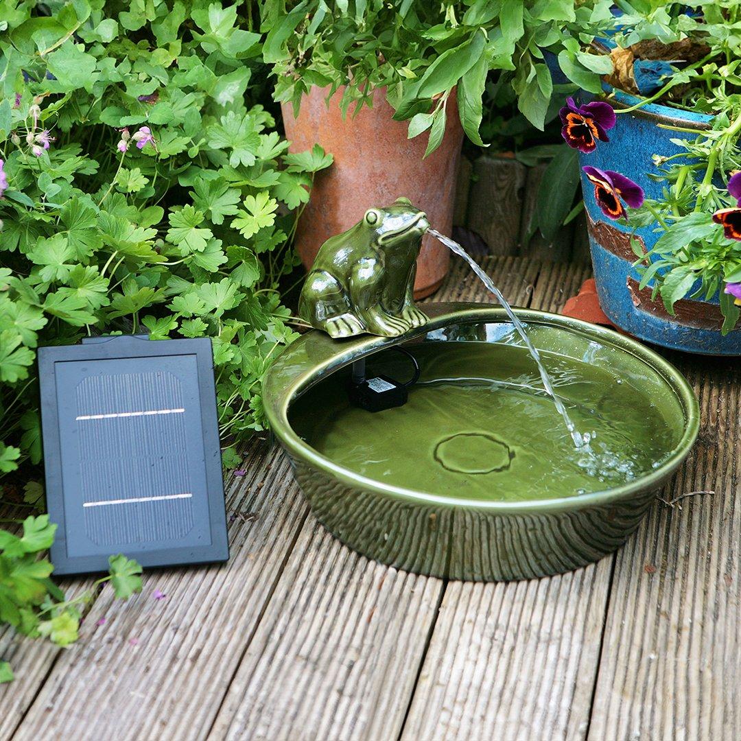 Bowl Water Feature Fountain Solar Powered Frog Pond Ceramic Design