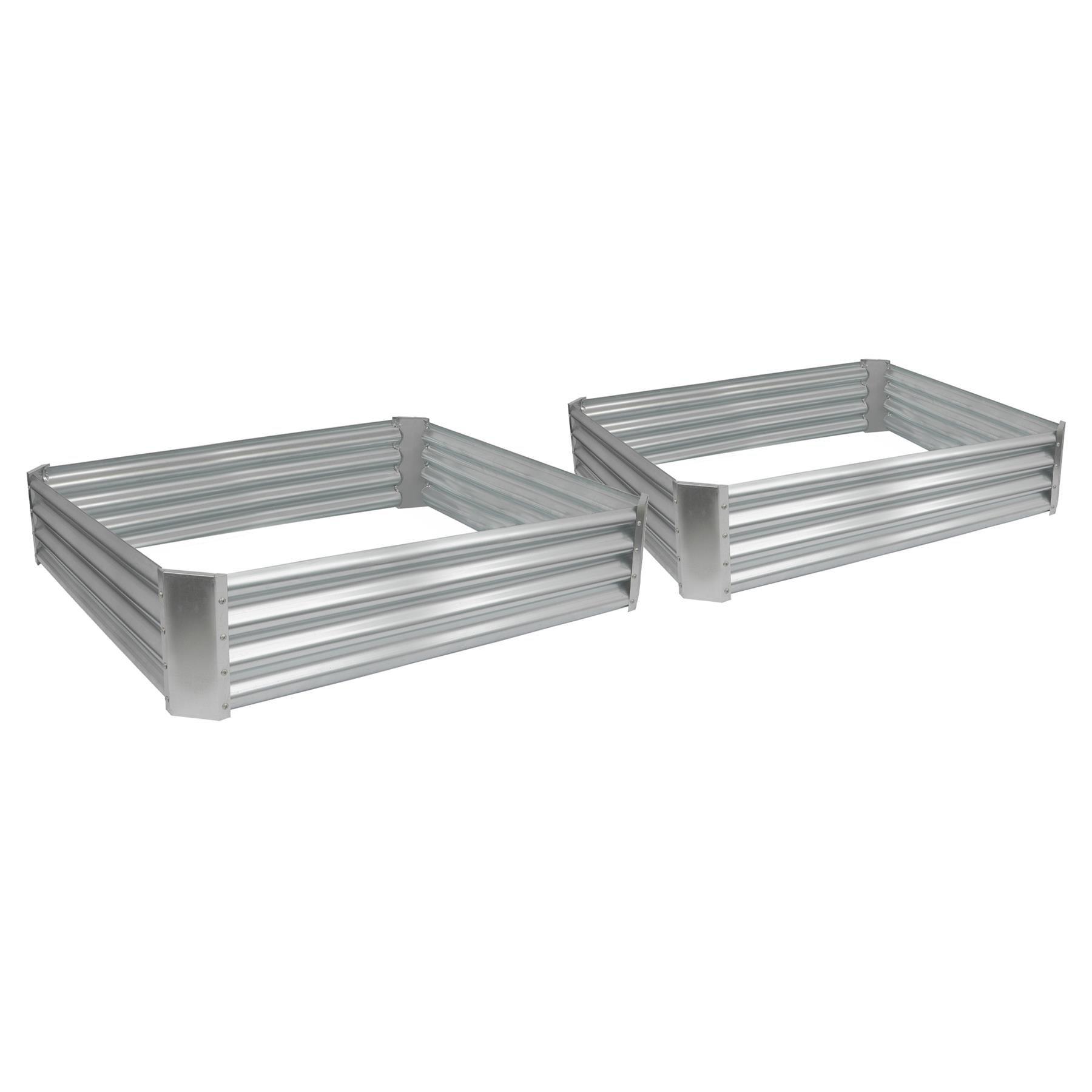 Square Galvanised Steel Raised Garden Beds - 120cm x 120cm - Silver - Pack of 2