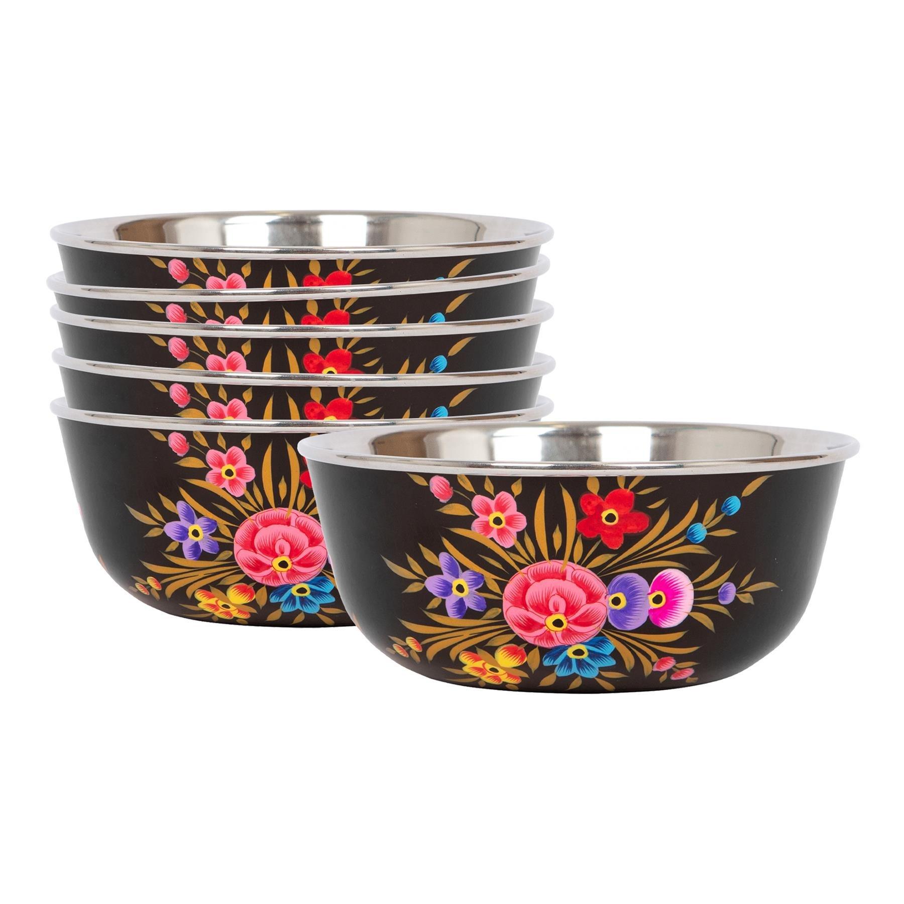 Hand-Painted Picnic Snack Bowls - 14.5cm - Carbon Pansy - Pack of 6