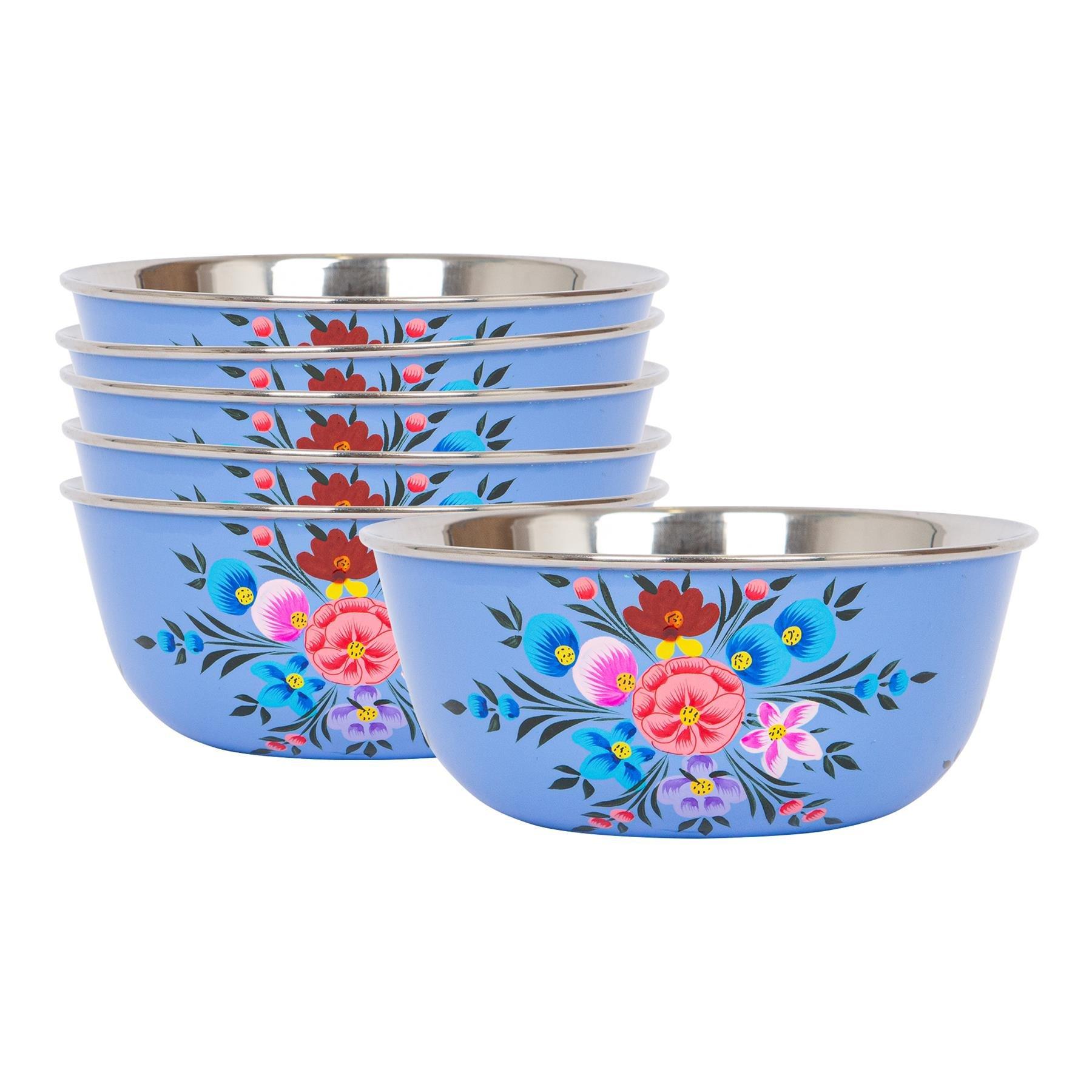 Hand-Painted Picnic Snack Bowls - 14.5cm - Ocean Pansy - Pack of 6