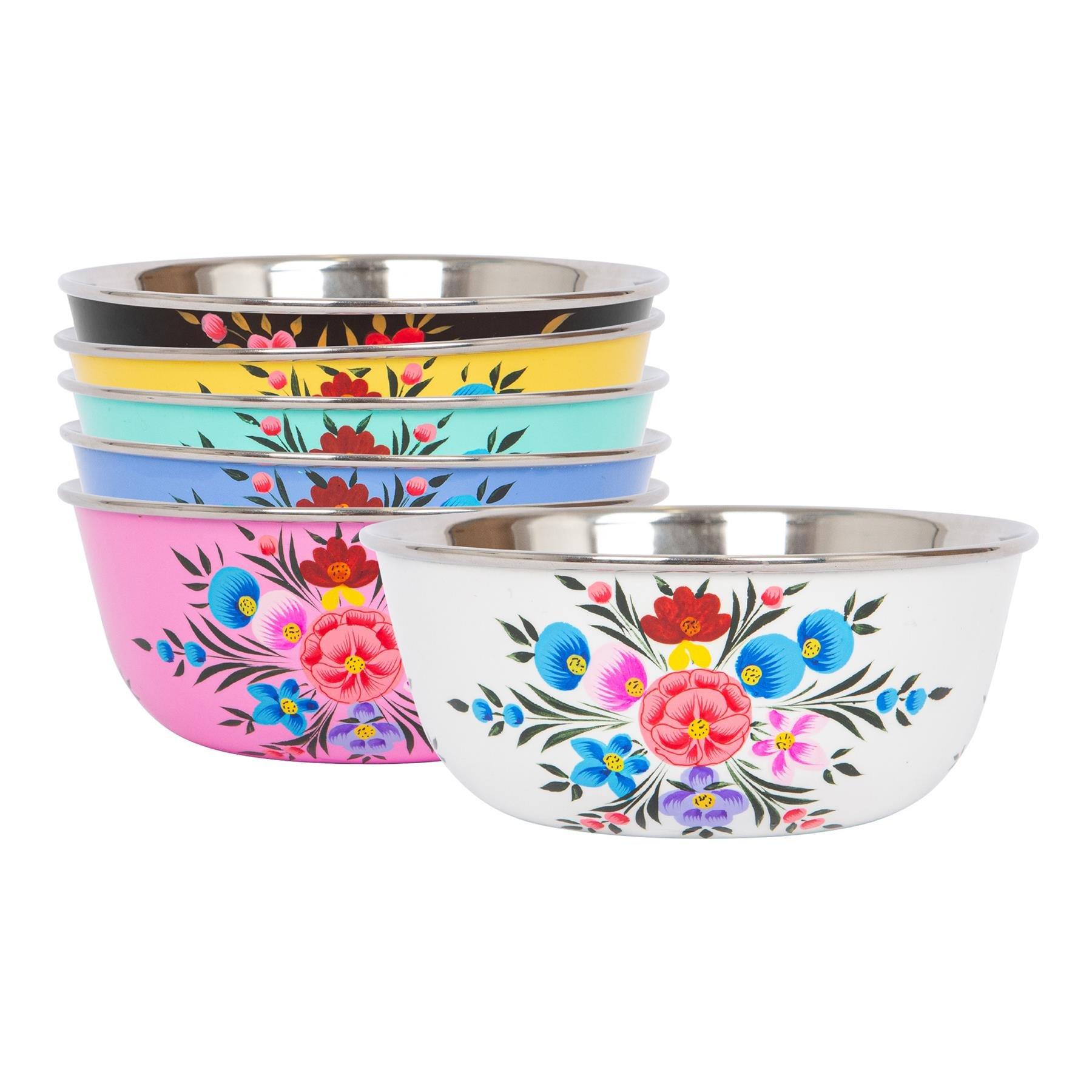 6pc Hand-Painted Picnic Snack Bowls Set - 14.5cm - Multicolour Pansy