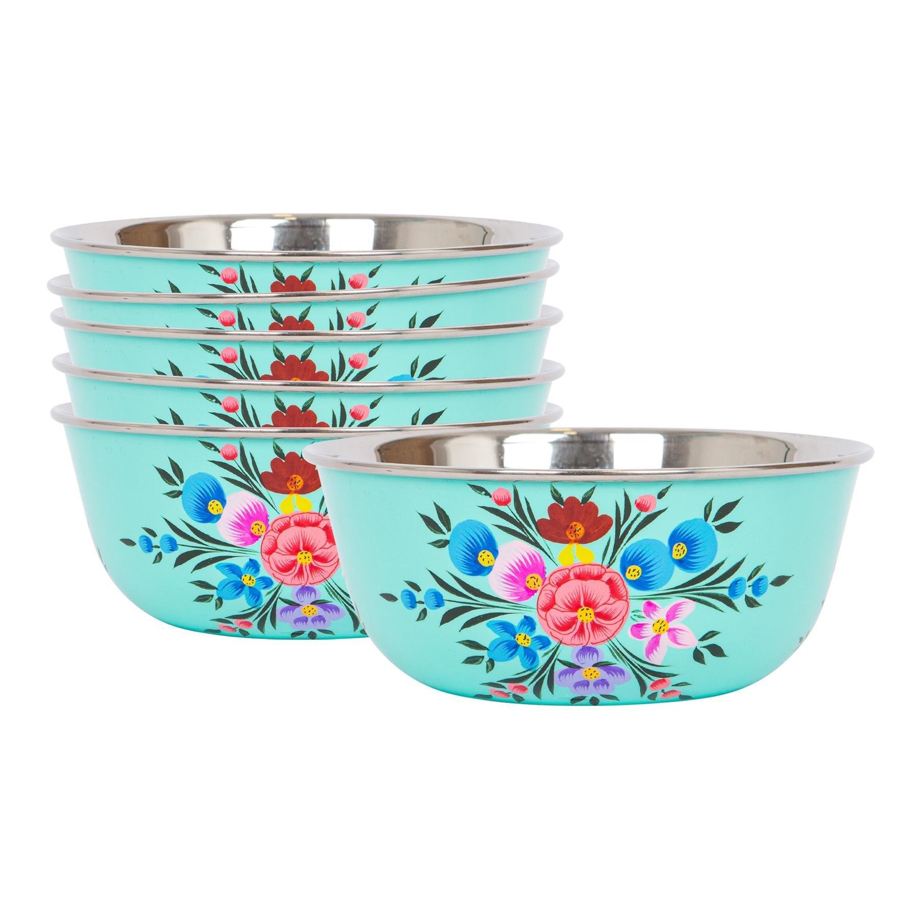 Hand-Painted Picnic Snack Bowls - 14.5cm - Mint Pansy - Pack of 6