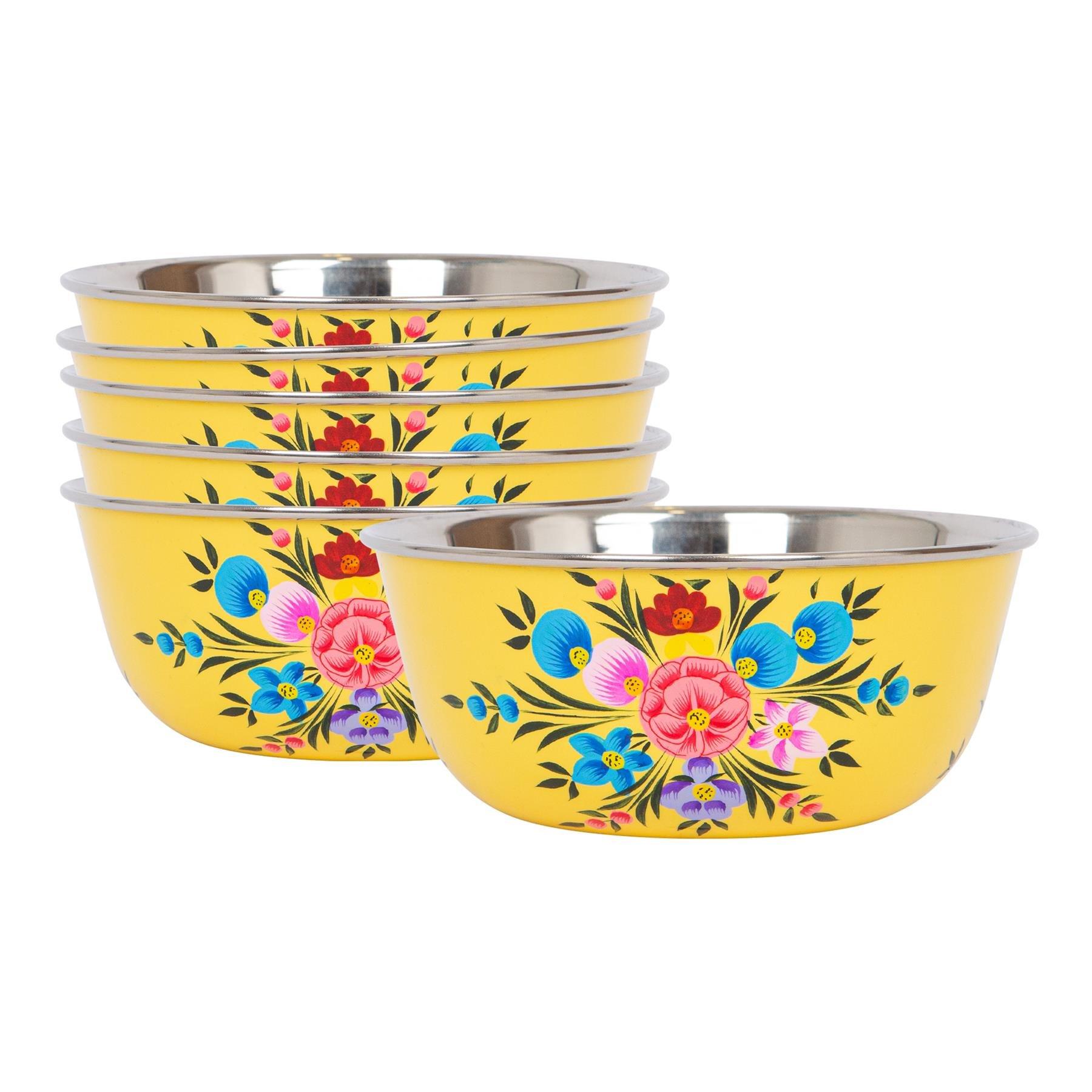 Hand-Painted Picnic Snack Bowls - 14.5cm - Buttercup Pansy - Pack of 6