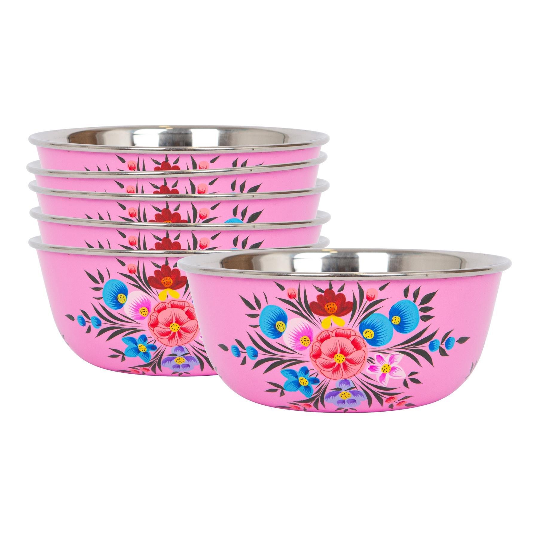 Hand-Painted Picnic Snack Bowls - 14.5cm - Raspberry Pansy - Pack of 6
