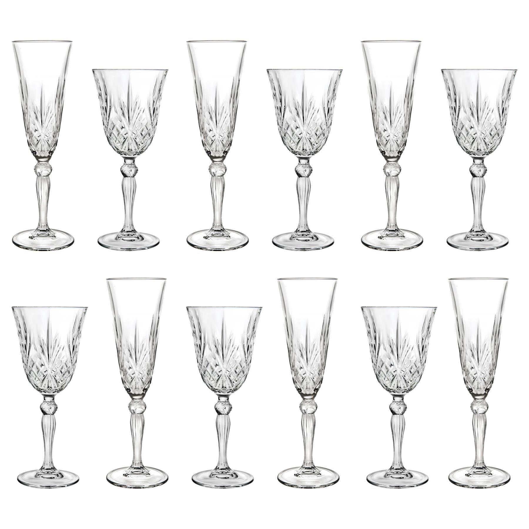 RCR Crystal 12pc Melodia White Wine Glasses & Champagne Flutes Set