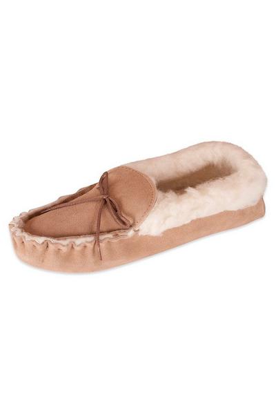 Suede Moccasin Slippers With Suede Sole & Cuff