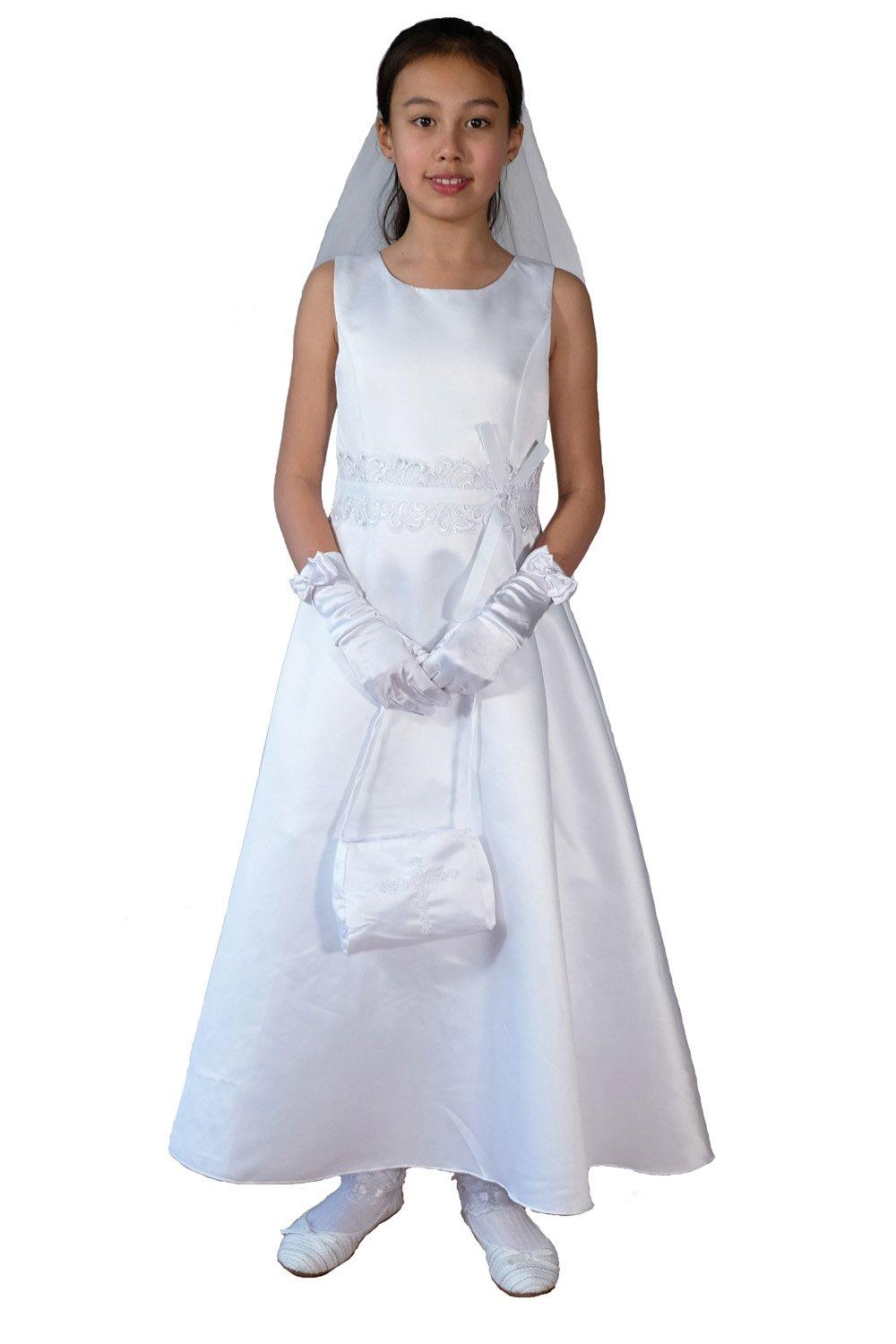 Satin Holy Communion Dress with Handbag and Veil
