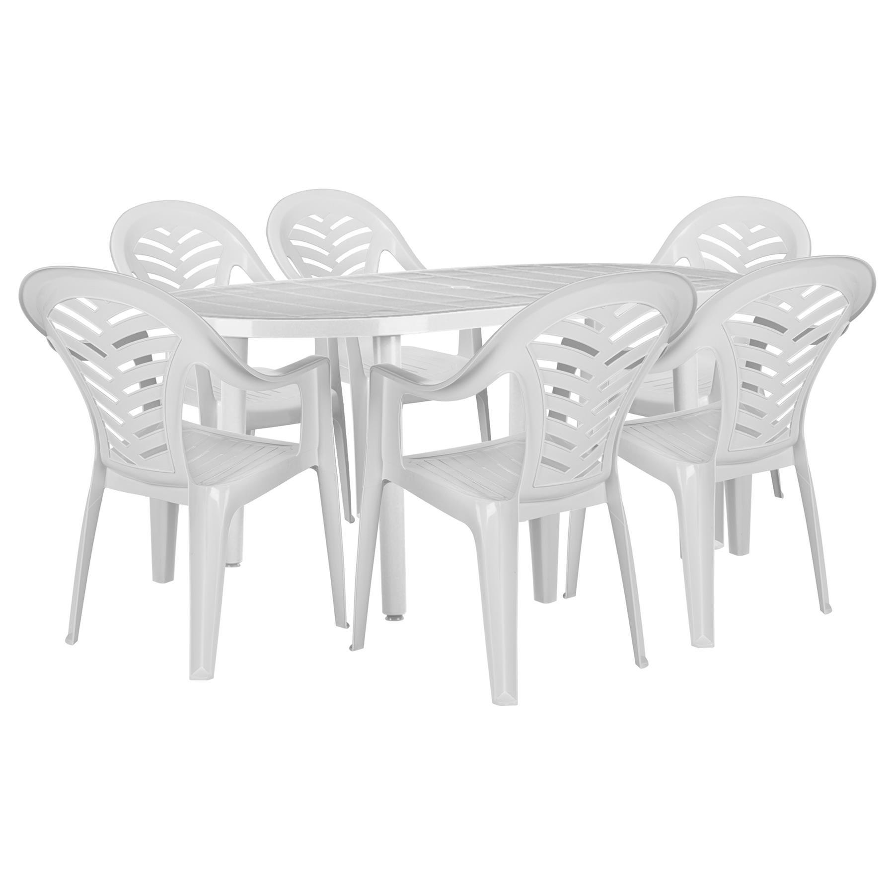 6 Seater Brava Oval Plastic Garden Dining Set 90cm x 180cm White