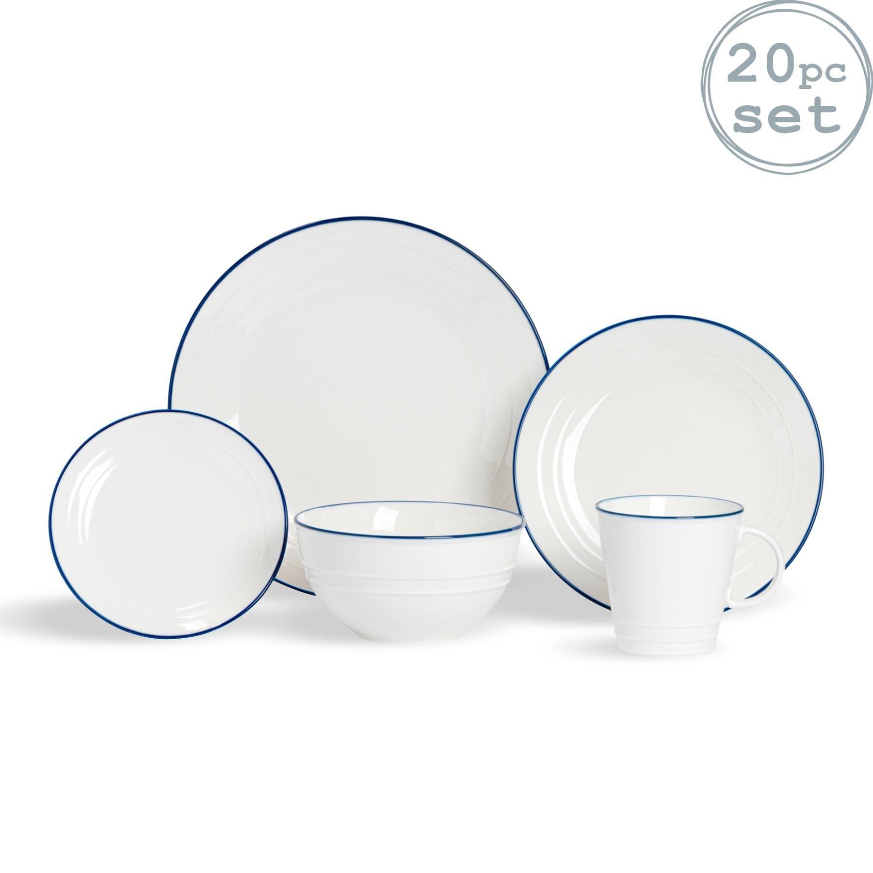 20 Piece Dinnerware Set, Service for 4 blue,white