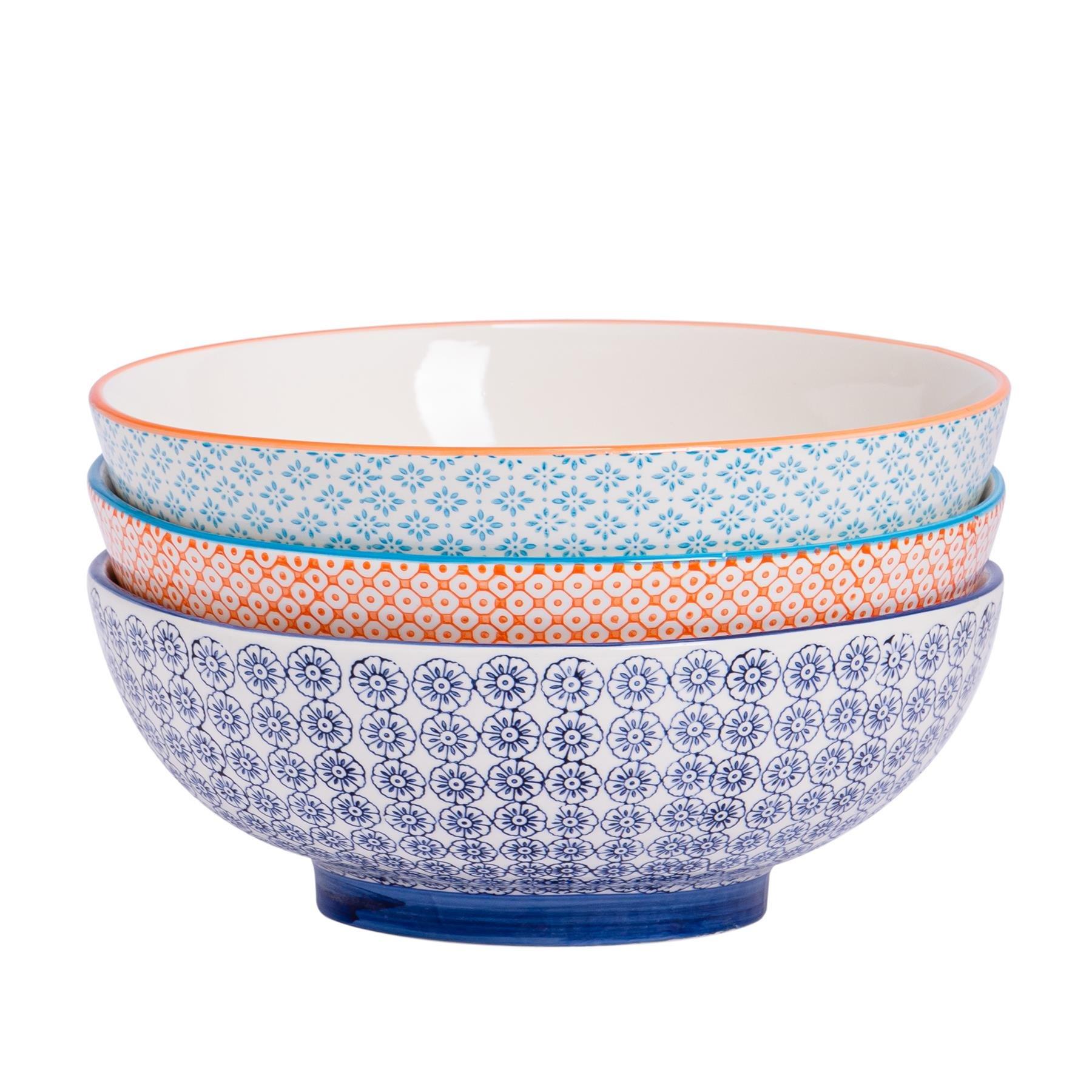 Hand-Printed Fruit Bowls 31.5cm 3 Colours Pack of 3