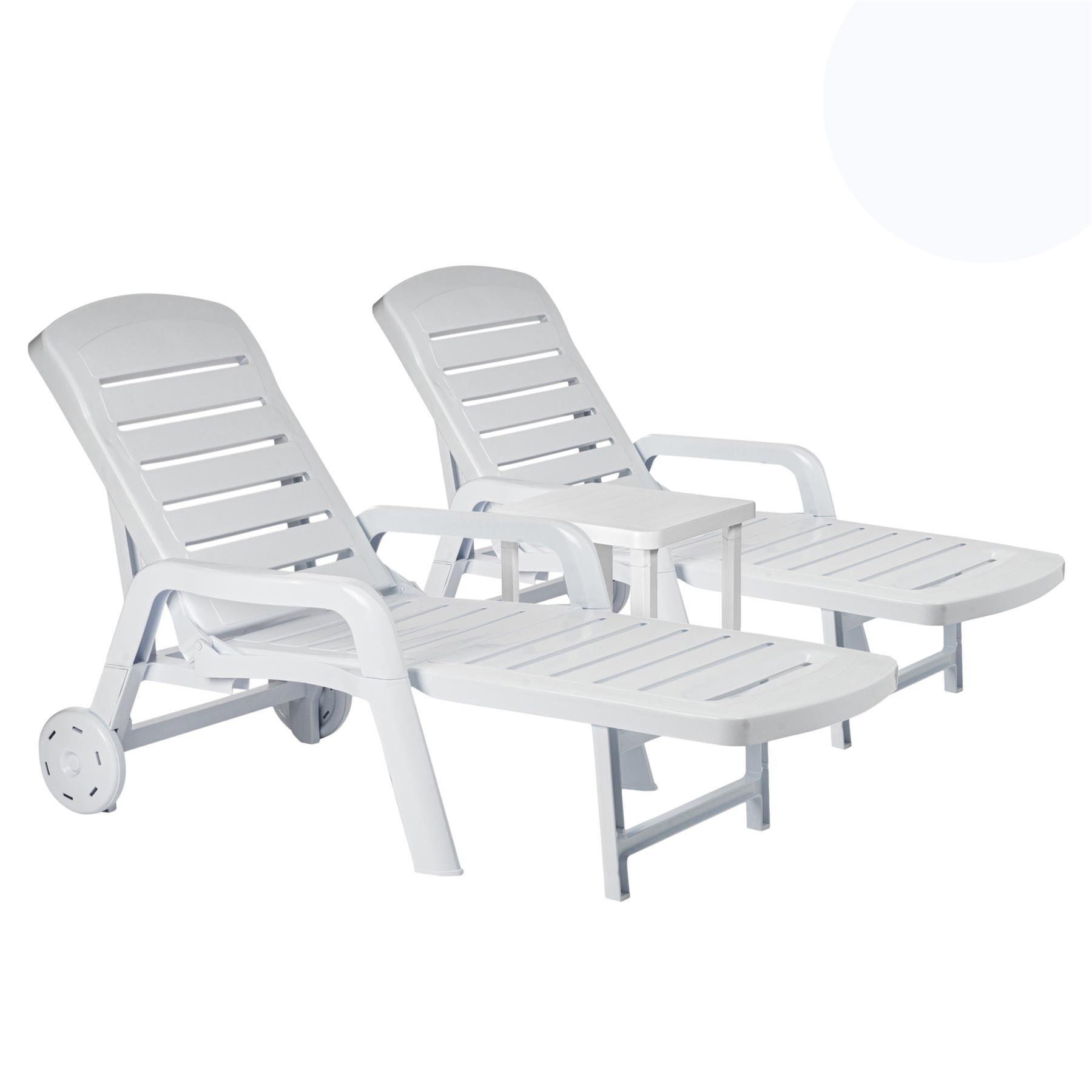 Palamos Sun Lounger & Side Table Set White
