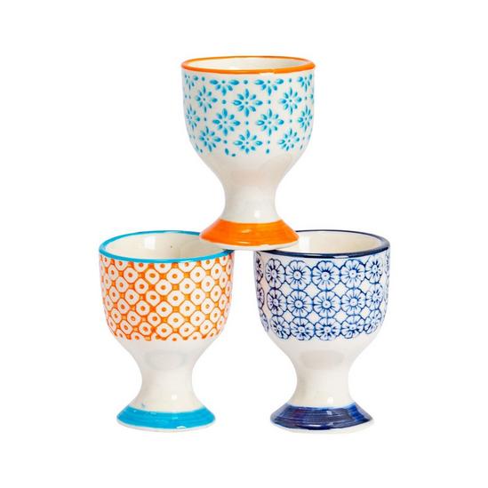 Nicola Spring Hand-Printed Egg Cups 5.5cm 3 Colours Pack of 3 1