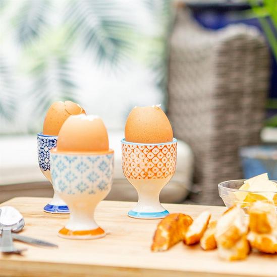 Nicola Spring Hand-Printed Egg Cups 5.5cm 3 Colours Pack of 3 6