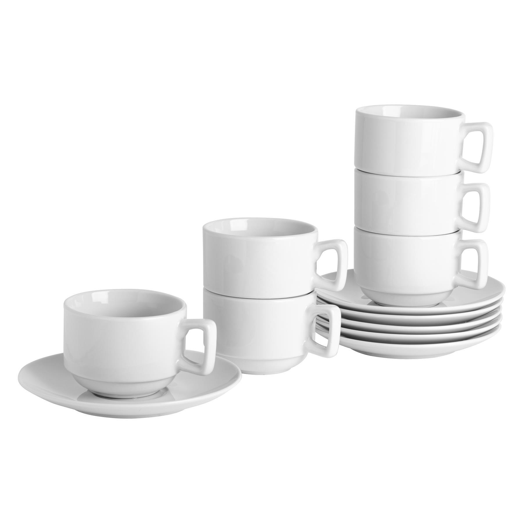 Classic White Stacking Teacup & Saucer Set - 200ml - 48 Piece