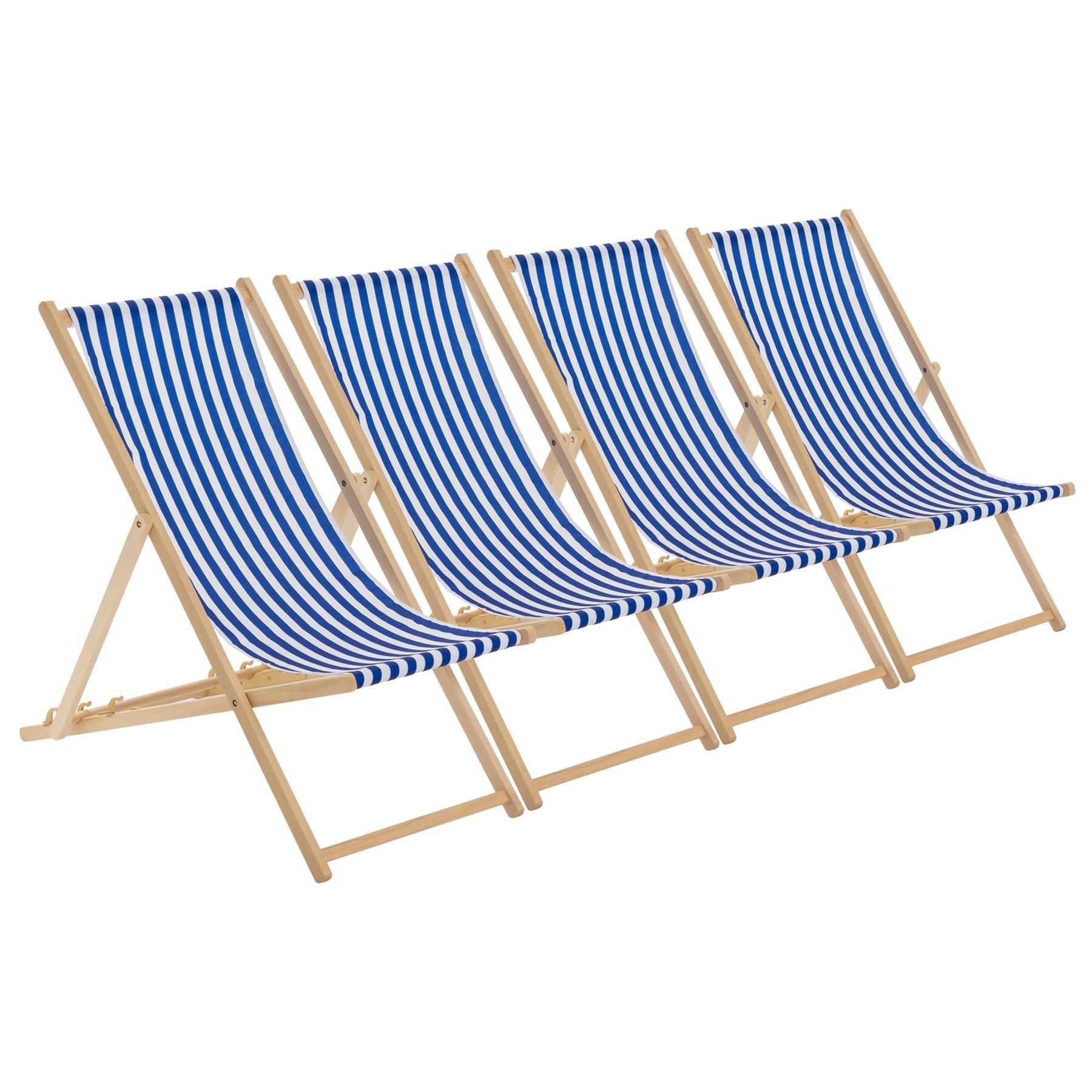 Folding Wooden Deck Chairs Navy Stripe Pack of 4