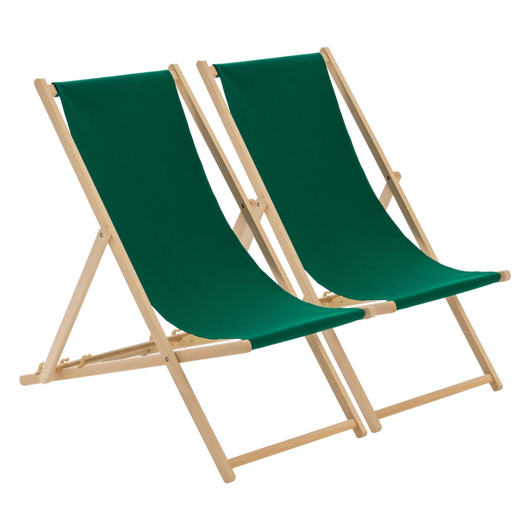 Folding Wooden Deck Chairs Green Pack of 2