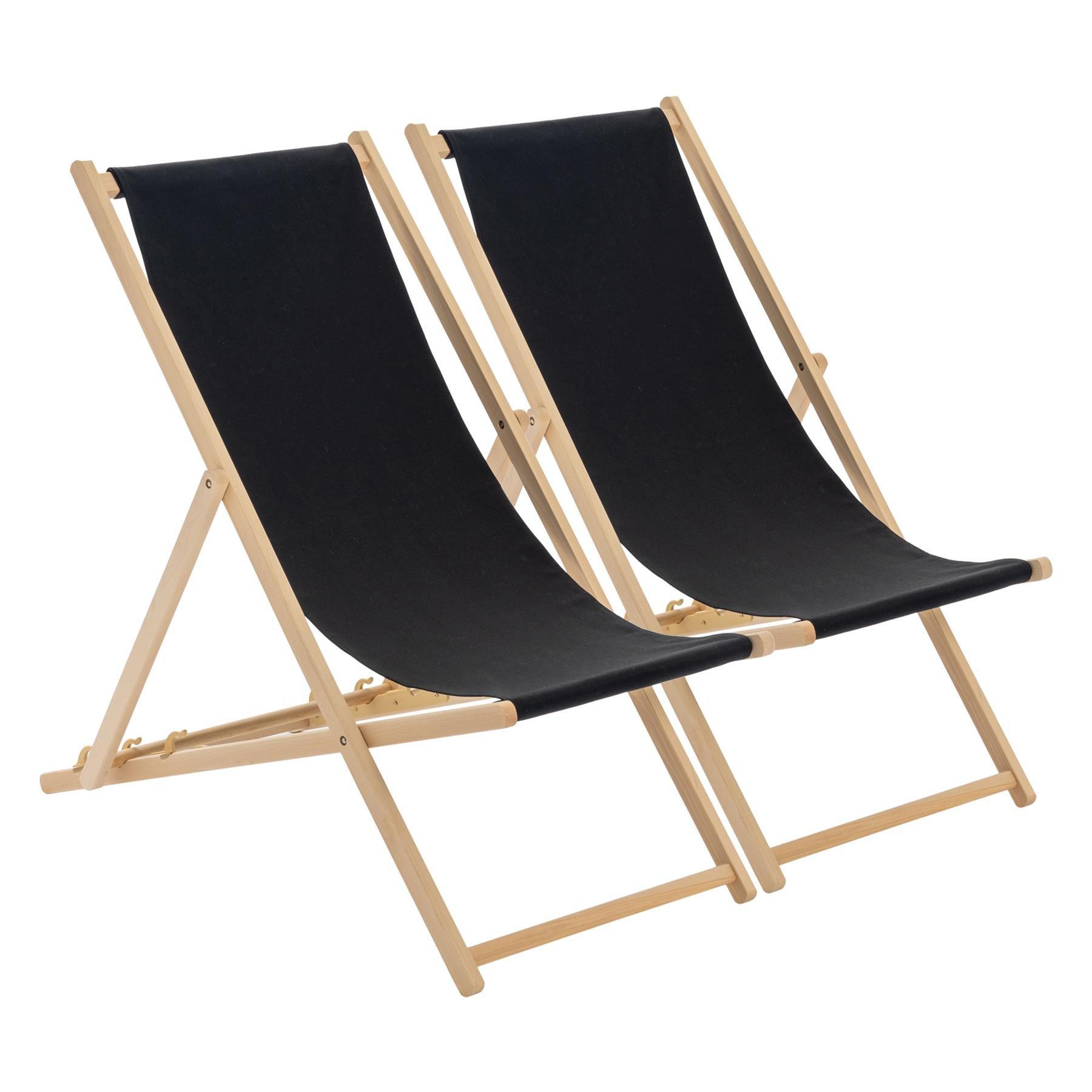 Folding Wooden Deck Chairs Black Pack of 2