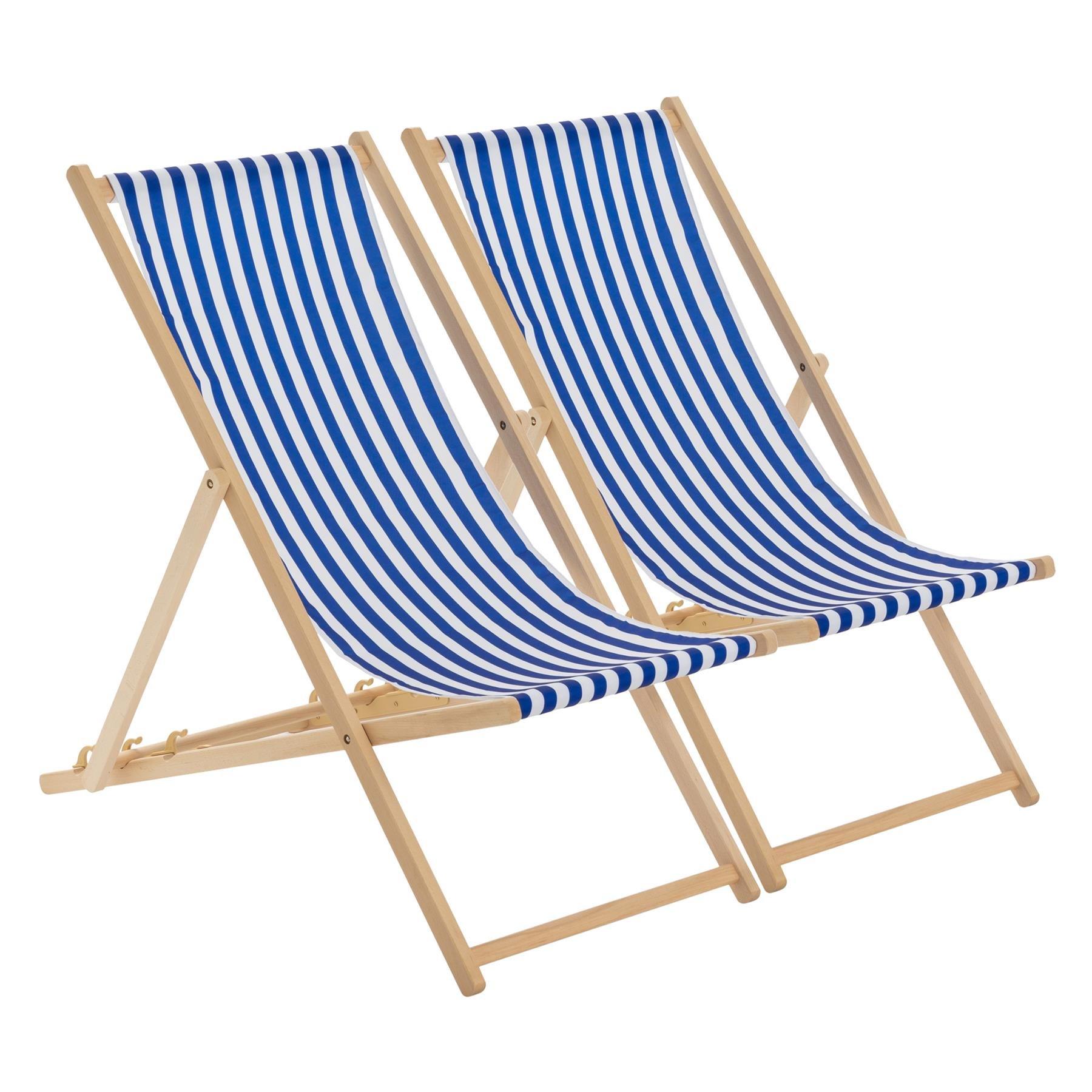 Folding Wooden Deck Chairs Navy Stripe Pack of 2