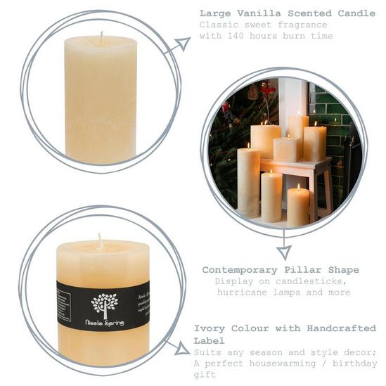 Nicola Spring Round Vanilla Pillar Candles 140 Hours Cream Pack of 6 2