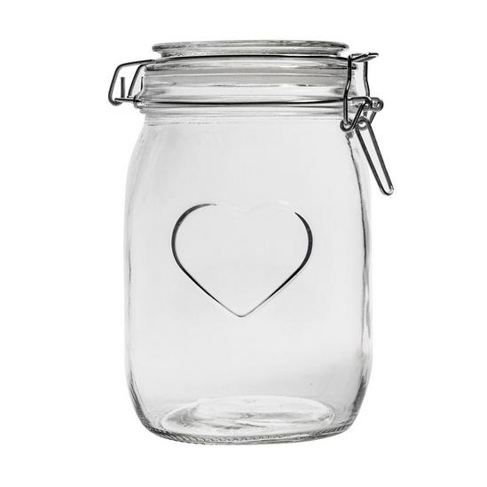 Nicola Spring Heart Glass Storage Jars 1 Litre Clear Seal Pack of 3 4