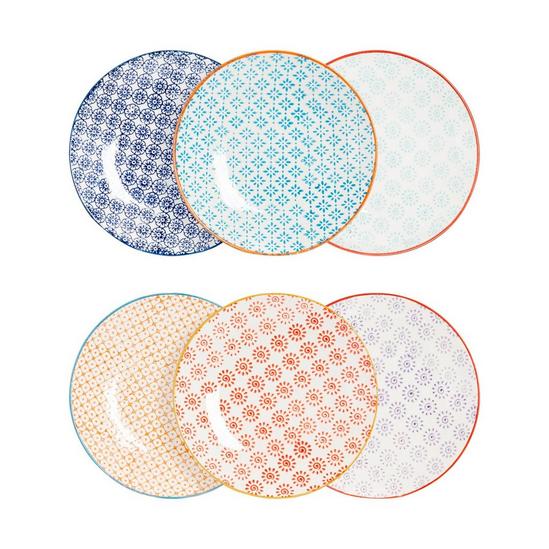 Nicola Spring Hand-Printed Side Plates 18cm 6 Colours Pack of 6 1