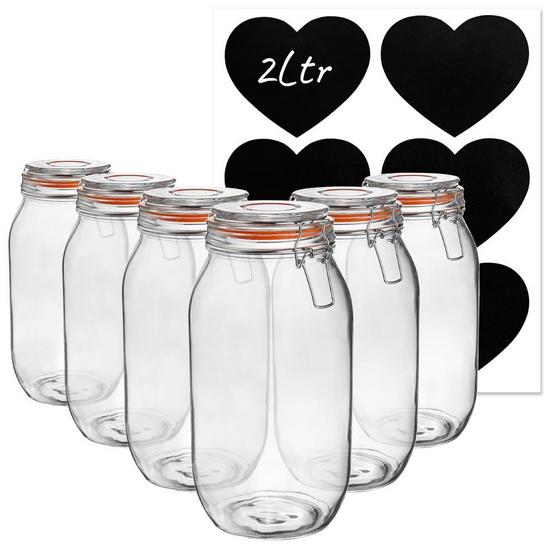 Argon Tableware Glass Storage Jars with Heart Labels 2L Clear Pack of 6 1
