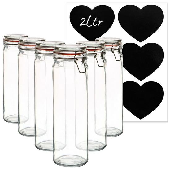 Argon Tableware Argon Tableware Glass Spaghetti Jars with Heart Labels - 2L - Clear - Pack of 6 1