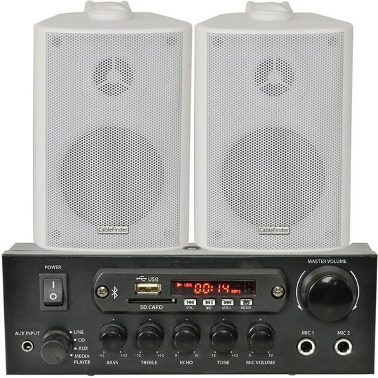Loops 110W Bluetooth Amplifier & 2x 60W White Wall Speakers Wireless Bedroom HiFi Kit 1