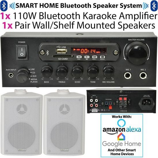 Loops 110W Bluetooth Amplifier & 2x 60W White Wall Speakers Wireless Bedroom HiFi Kit 2