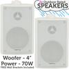 Loops (PAIR) 2x 4" 70W White Outdoor Rated Speakers Wall Mounted HiFi 8Ohm & 100V thumbnail 2