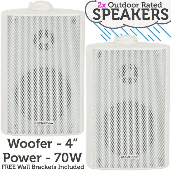 Loops (PAIR) 2x 4" 70W White Outdoor Rated Speakers Wall Mounted HiFi 8Ohm & 100V 2