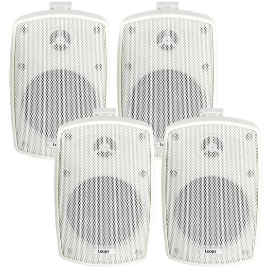 Loops 4x 4" 60W White Outdoor Rated Speakers 8 OHM Weatherproof Wall Mounted HiFi 1