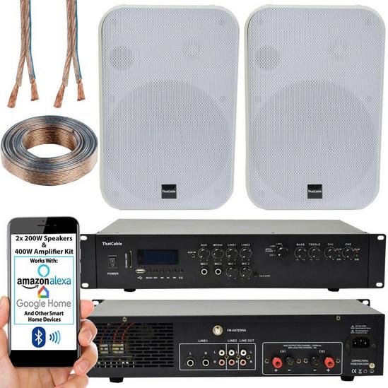 Loops 400W Bluetooth Sound System 2x White 200W Wall Speaker Channel HiFi Amplifier 2