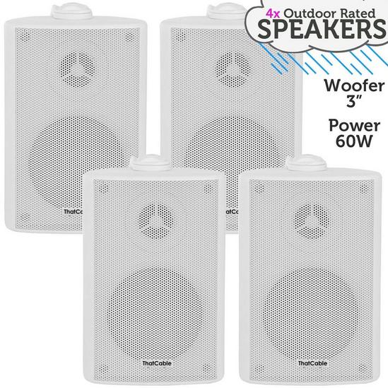 Loops 4x 3 60W White Outdoor Rated Garden Wall Speakers Wall Mounted HiFi 8Ohm & 100V 2