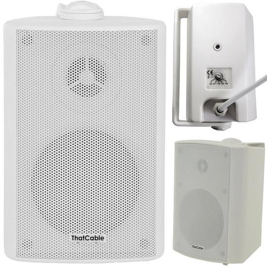 Loops 4x 3 60W White Outdoor Rated Garden Wall Speakers Wall Mounted HiFi 8Ohm & 100V 3