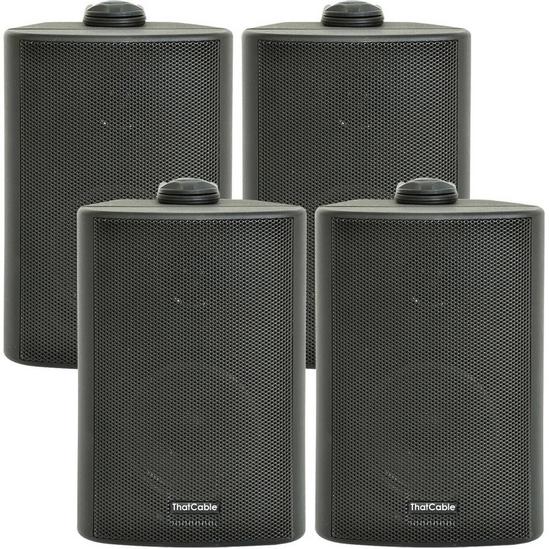Loops 4x 3 60W Black Outdoor Rated Garden Wall Speakers Wall Mounted HiFi 8Ohm & 100V 1