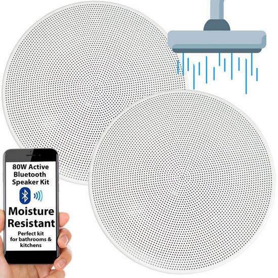 Loops Active Bluetooth Ceiling Speaker Kit 5.25" 80W Moisture Resistant Bathroom Audio 1