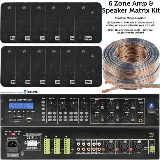 Loops 6 Zone Matrix Bluetooth Mixer Amplifier Amp 12 Speaker System Switch Splitter PA 4