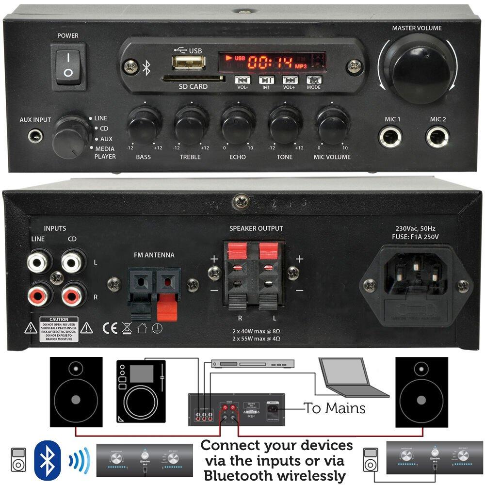 Bluetooth Karaoke System Kit Wireless Amplifier Player Speakers & Microphones