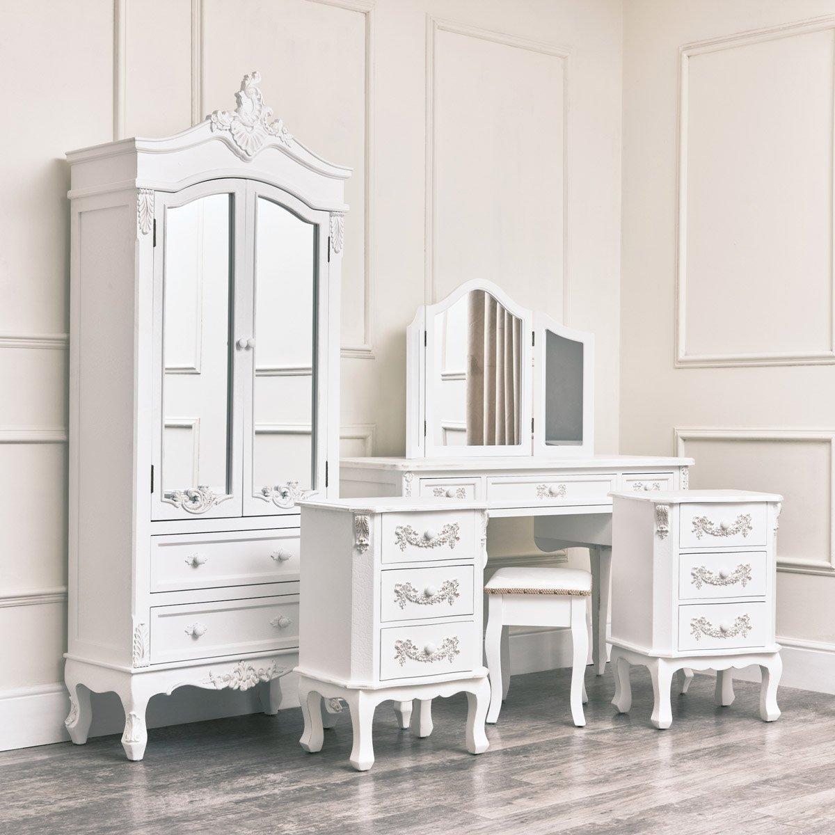 Antique White Closet, Dressing Table Set & Pair Of Bedside Tables - Pays Blanc Range