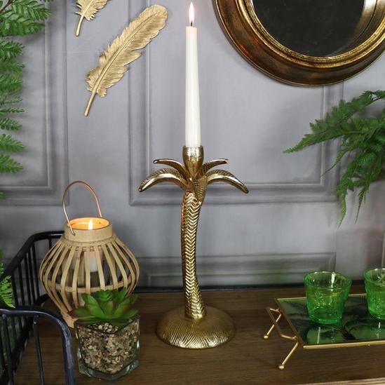 Melody Maison Gold Metal Palm Tree Candle Holder 2