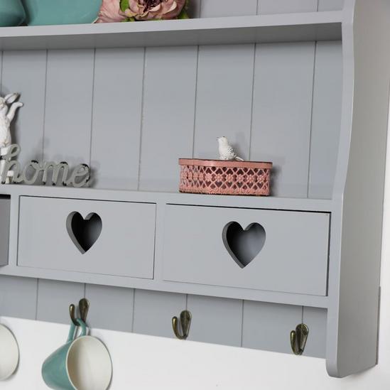 Melody Maison Large Grey Wall Shelf With Heart Drawer Storage 3