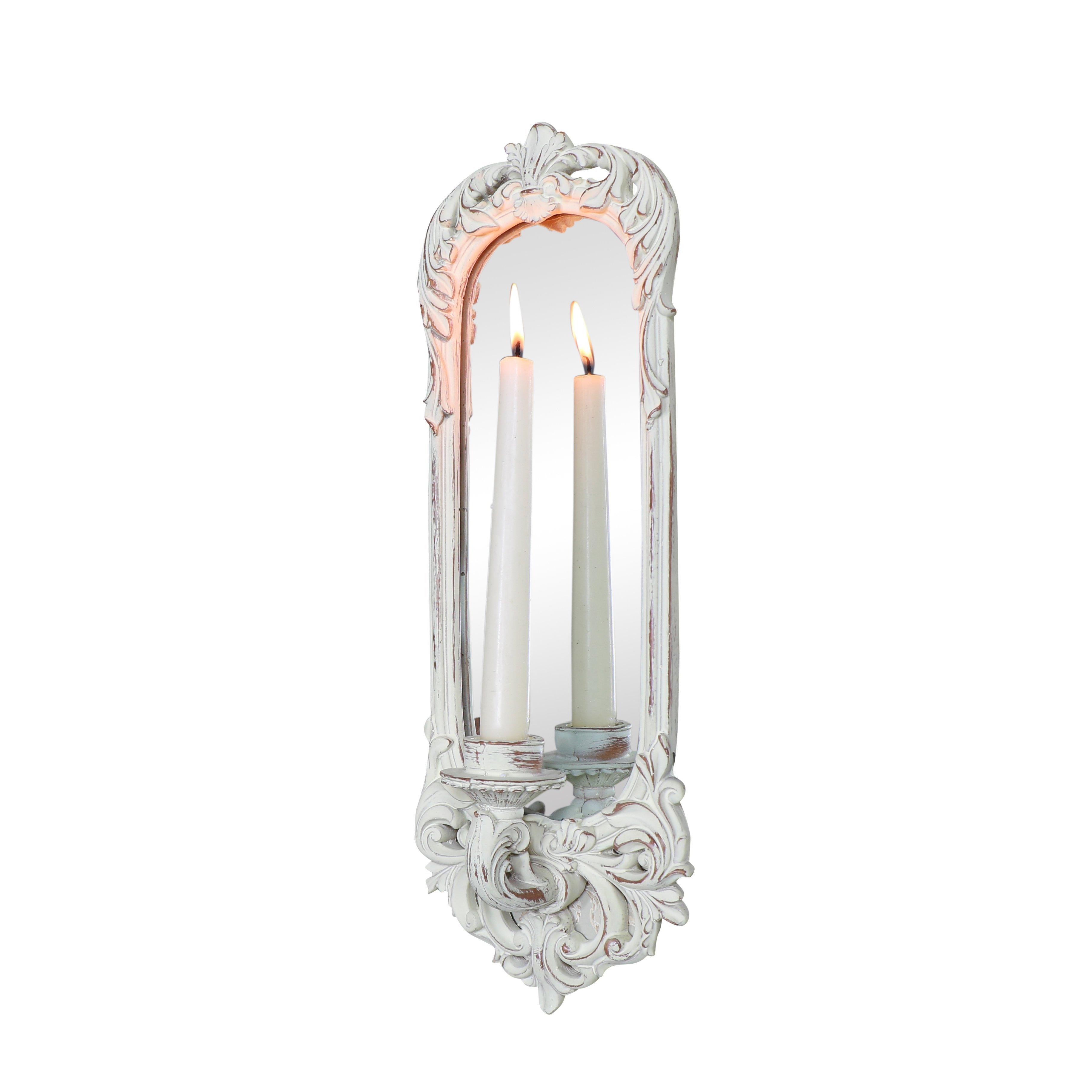 Ornate White Wall Mirror Candle Sconce