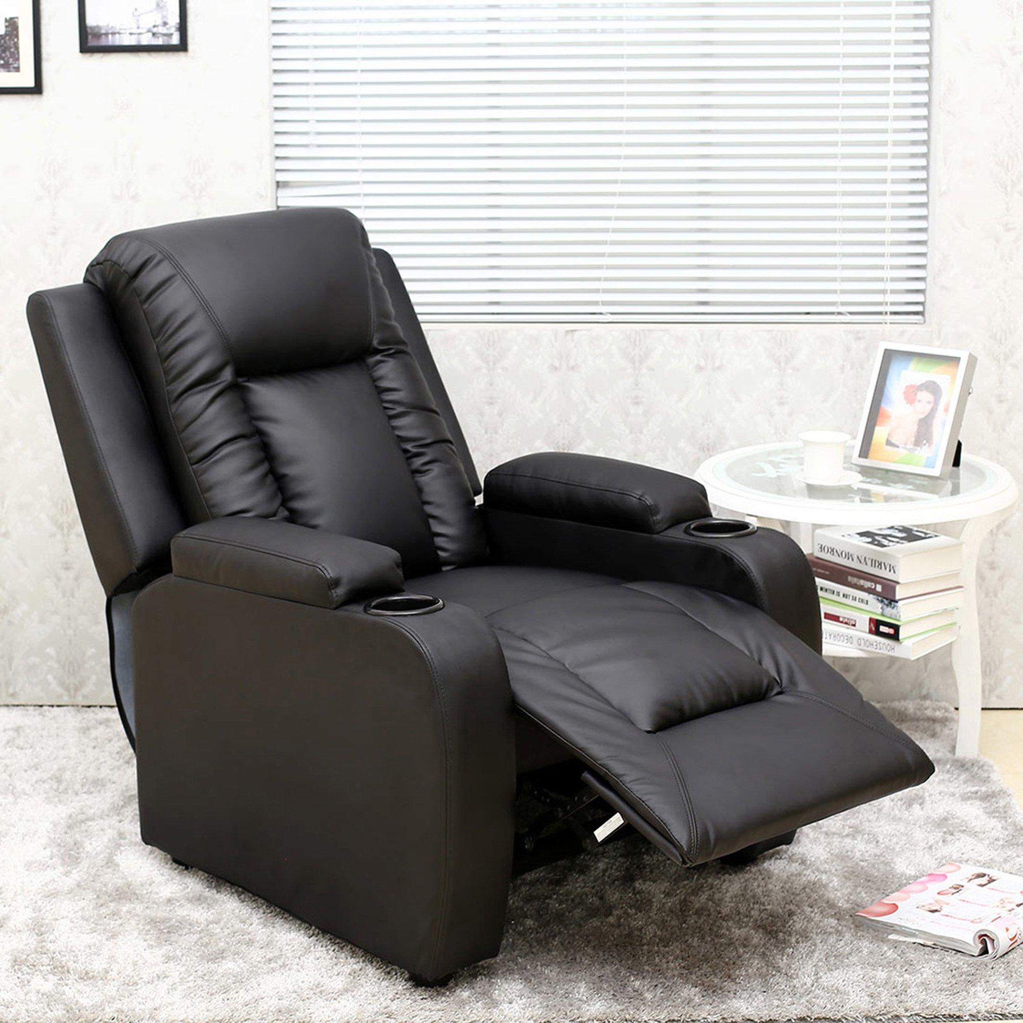 Oscar Manual Pushback Recliner Bonded Leather w Cupholder Chair