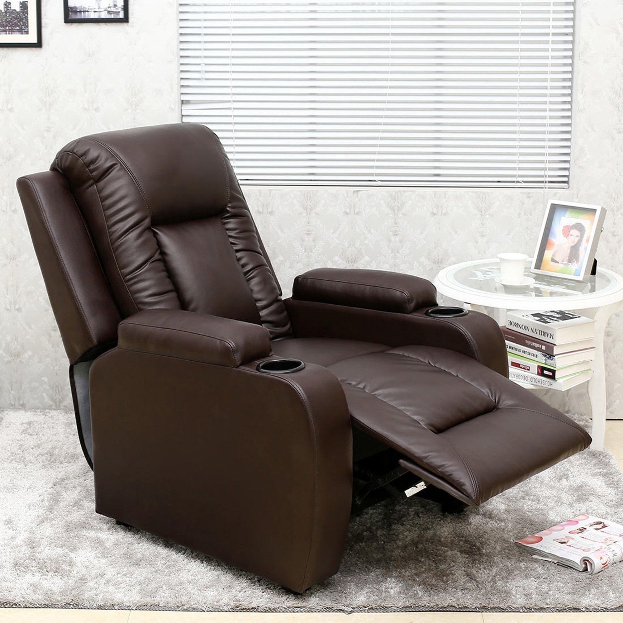 Oscar Manual Pushback Recliner Bonded Leather w Cupholder Chair