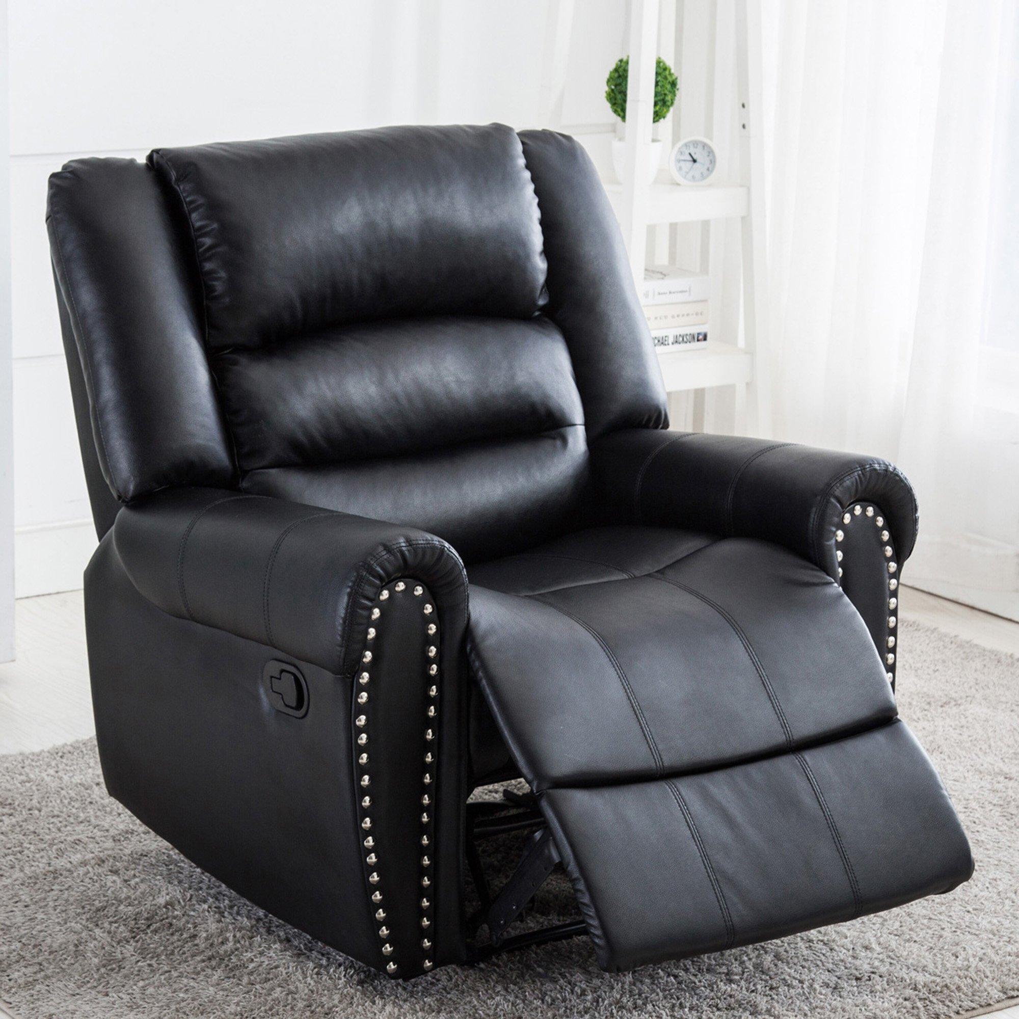 Denver Bonded Leather Manual Recliner Stud Sofa Home Lounge Chair