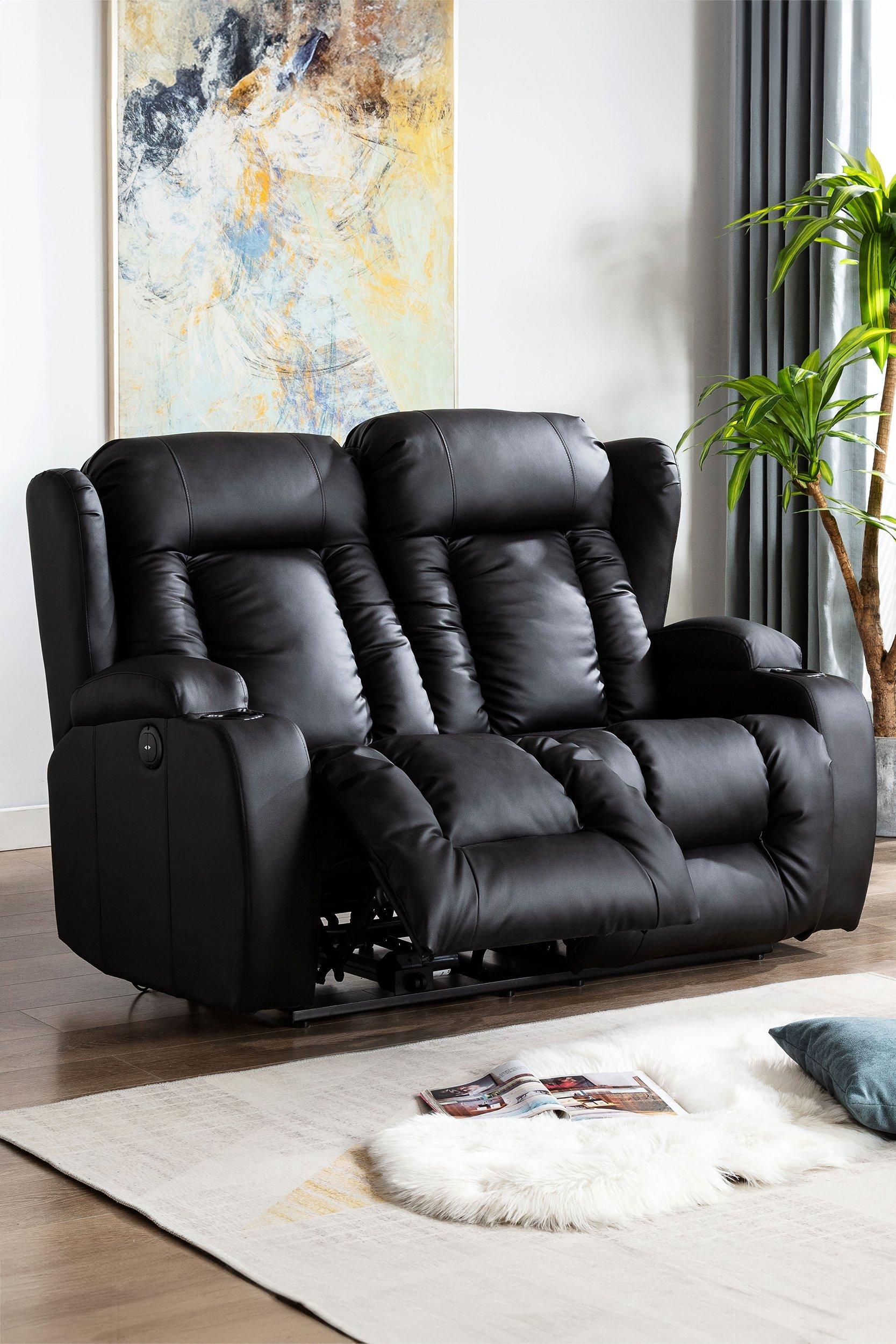 Caesar 2 Seater Electric High Back Bonded Leather Recliner Sofa